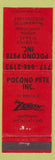 Matchbook Cover - Pocono Pete TV Service Sales Pocono Lake PA Zenith