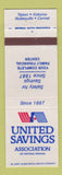 Matchbook Cover - United Savings Tipton Kokomo Noblesville Carmel IN WEAR