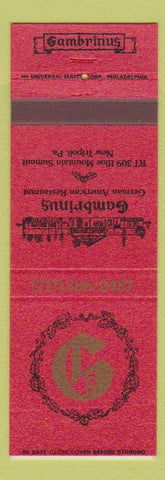 Matchbook Cover - Gambrinus New Tripoli PA German Food WEAR