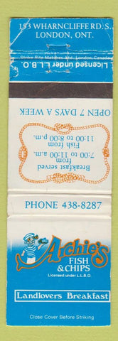 Matchbook Cover - Archie's Fish Chips London ON WORN