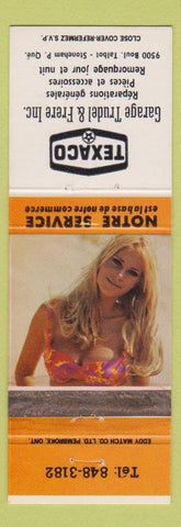Matchbook Cover - Trudel Garage Texao oil gas Stoneham QC pinup WORN orange