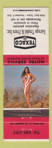 Matchbook Cover - Trudel Garage Texao oil gas Stoneham QC pinup WORN red
