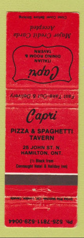 Matchbook Cover - Capri Pizza Spaghetti Hamilton ON