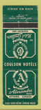 Matchbook Cover - Coulson Hotels Alexandra Ottawa ON Sudbury WORN