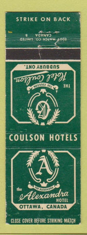 Matchbook Cover - Coulson Hotels Alexandra Ottawa ON Sudbury WORN
