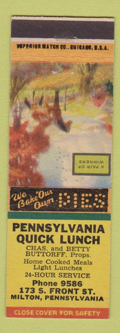 Matchbook Cover - Pennsylvania Quick Lunch Milton PA Pair Winners