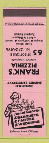 Matchbook Cover - Frank's Pizza Montreal QC Gnocchi Lasagna