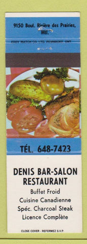 Matchbook Cover - Denis Bar Salon Restaurant Montreal QC