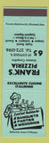 Matchbook Cover - Frank's Pizza Montreal QC Gnocchi Lasagna green
