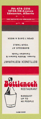 Matchbook Cover - Bottleneck Restaurant Edmonton AB