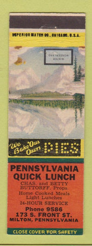 Matchbook Cover - Pennsylvania Quick Lunch Milton PA Winter Wonderland
