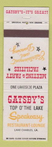 Matchbook Cover - Gatsby's Top o the Lake Speakeasy Lake Charles LA