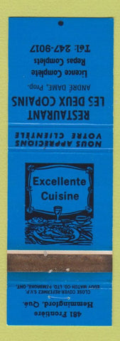 Matchbook Cover - Restaurant Les Deux Copains Hemmingford QC WEAR