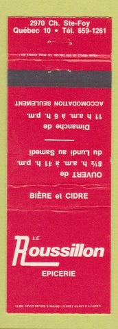 Matchbook Cover - Le Roussillon Epicerie Ste Foy QC