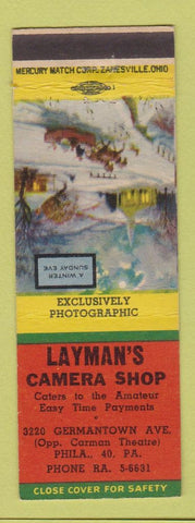 Matchbook Cover - Layman's Camera Shop Philadelphia PA Winter Sunday