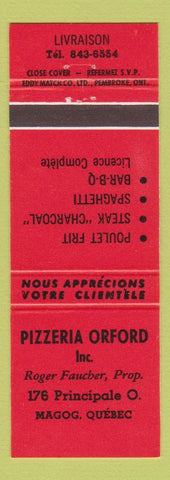 Matchbook Cover - Pizza Orford Magog QC red