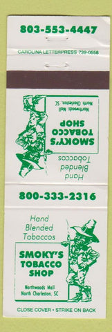 Matchbook Cover - Smoky's Tobacco Shop North Charleston SC WORN