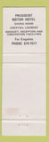 Matchbook Cover - President Motor Hotel Sudbury ON