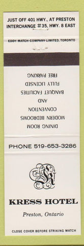 Matchbook Cover - Kress Hotel Preston ON