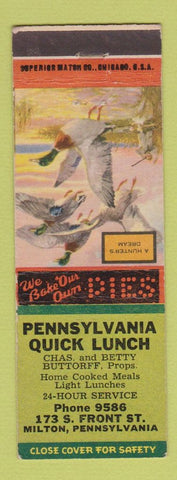 Matchbook Cover - Pennsylvania Quick Lunch Milton PA Hunter's Dream