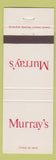 Matchbook Cover - Murray's Montreal QC Toronto Ottawa Sudbury ON Halifax NS