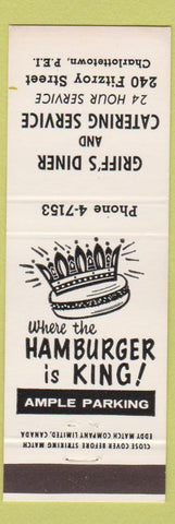 Matchbook Cover - Griff's Diner Hamburgers Charlottetown PE