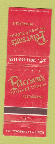 Matchbook Cover - Peterson's Sunset Cabin Lakewood NJ WORN