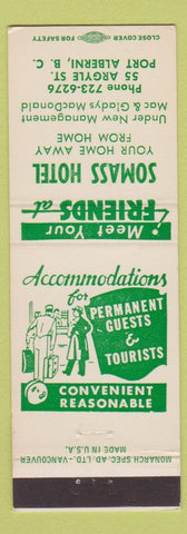 Matchbook Cover - Somass Hotel Port Alberni BC