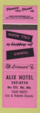 Matchbook Cover - Alix Hotel AB neon pink