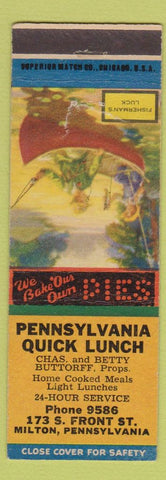 Matchbook Cover - Pennsylvania Quick Lunch Milton PA Fisherman's Luck