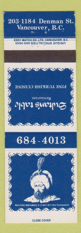 Matchbook Cover - Sultan's Table Turkish Food Vancouver BC