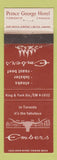 Matchbook Cover - Prince George Hotel Toronto ON Embers WORN