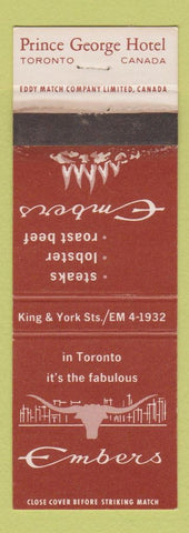 Matchbook Cover - Prince George Hotel Toronto ON Embers WORN