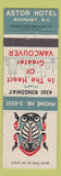 Matchbook Cover - Astor Hotel Burnaby BC