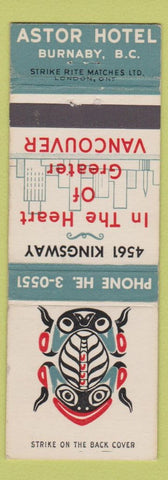 Matchbook Cover - Astor Hotel Burnaby BC