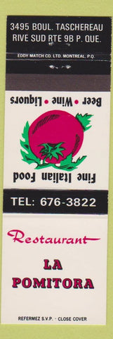 Matchbook Cover - La Pomitora Restaurant Quebec Italian