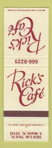 Matchbook Cover - Rick's Cafe South Miami FL