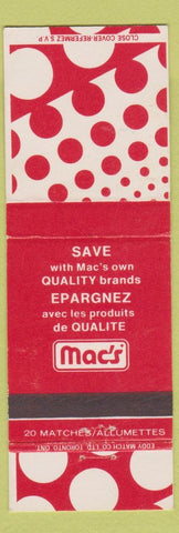 Matchbook Cover - Mac's Grocery Canada red