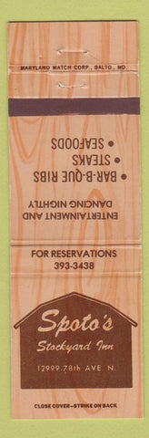 Matchbook Cover - Spoto's Stockyard Inn Seminole FL BBQ
