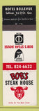 Matchbook Cover - Bob's Steak House Hotel Bellevue Val D'Or QC