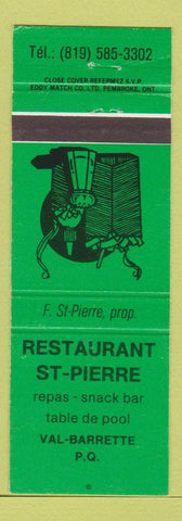 Matchbook Cover - Restaurant ST Pierre Val Barrette QC