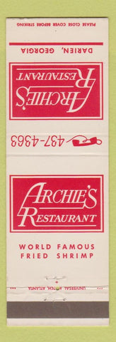 Matchbook Cover - Archie's Restaurant Darien GA Fried Shrimp