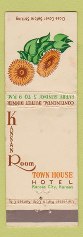 Matchbook Cover - Kansas Room Town House Hotel Kansas City MO sunflower WEAR