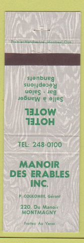 Matchbook Cover - Manoir Des Erables Hotel Motel Montmagny QC