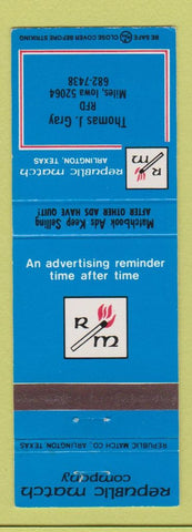 Matchbook Cover - Thomas Gray Republic Match Company Miles IA