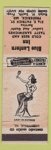 Matchbook Cover - Blue Lantern Inn Frederick MD girlie pinup Lady in Distress