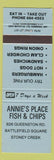 Matchbook Cover - Annie's Place Fish Chips Stoney Creek ON Hamilton WEAR