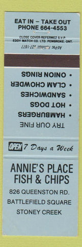 Matchbook Cover - Annie's Place Fish Chips Stoney Creek ON Hamilton WEAR