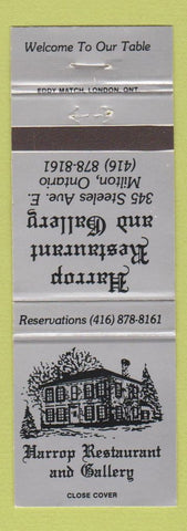 Matchbook Cover - Harrop Restaurant Gallery Milton ON