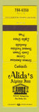 Matchbook Cover - Alida's Alpine Inn New Berlin WI